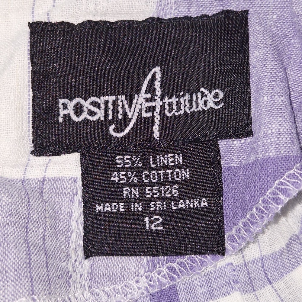 Vintage 90s Periwinkle White Plaid Linen Blend Dress 12 VTG Midi Cottagecore - Picture 16 of 16